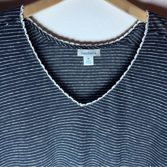 Sundance Mariner Journey Top - 100% Linen Grey Striped Blouse - Size Medium - Picture 5 of 11